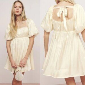 NWT Reformation Aviary Tie Bow Babydoll Mini Dress Ivory